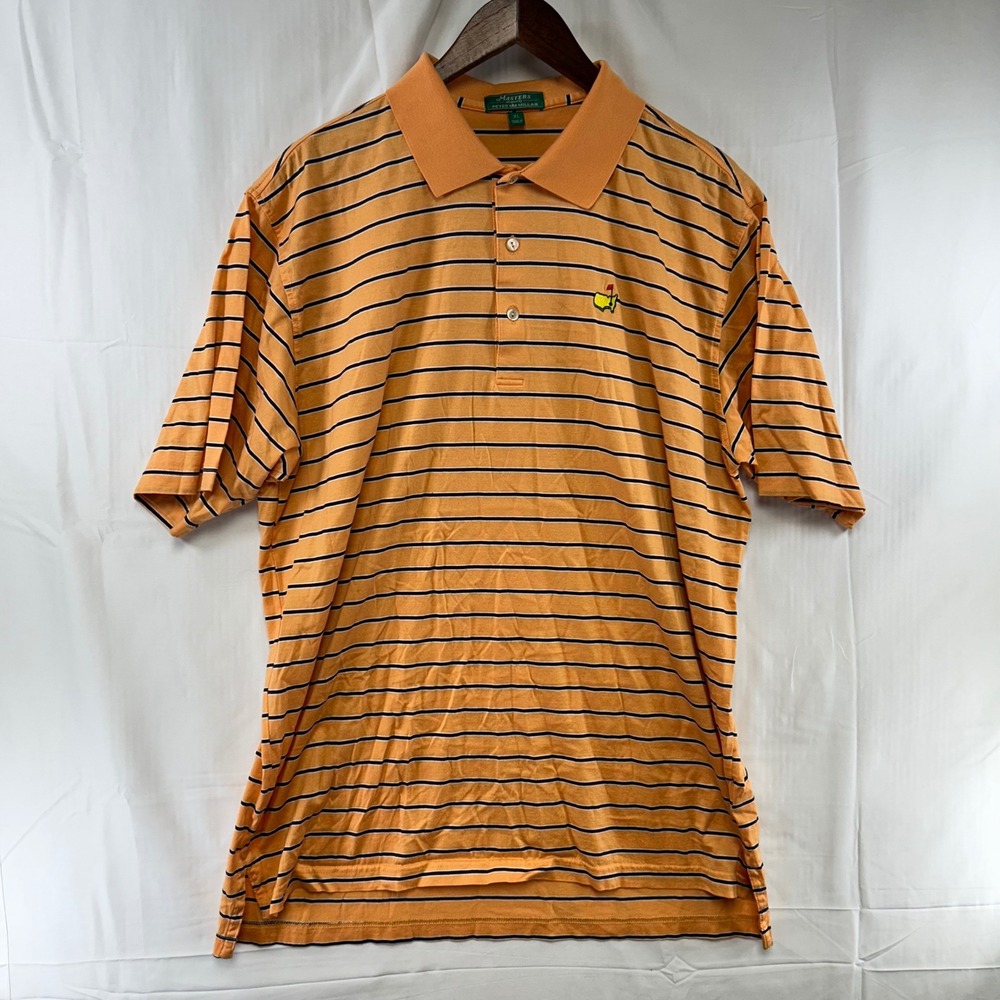 Peter Millar Polo Mens XL Orange Striped Masters Tournament Short Sleeve Shirt